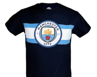 Manchester City Distressed Team Logo T-Shirt - Navy Name and Number