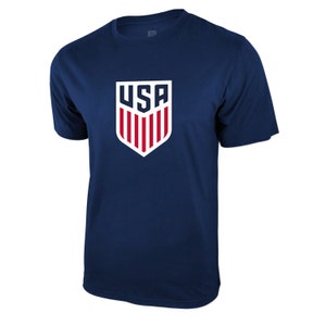 U.S. Soccer Federation USMNT Logo Adult T-Shirt Navy Logo Name and Number