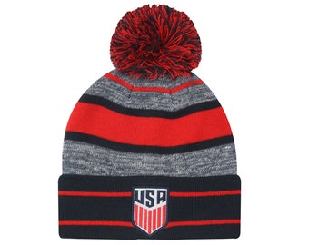 U.S Soccer Identity Adult Beanie - Home Red Line - Custom Name Initials