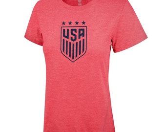 U.S. Soccer USWNT Distressed 4 Star Crest Tee  Custom Your Name & Number