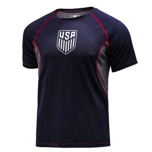 Icon Sports U.S. Soccer Federation USMNT Adult Game Day Soccer Poly T-Shirt Home Navy Red Custom Your Name & Number