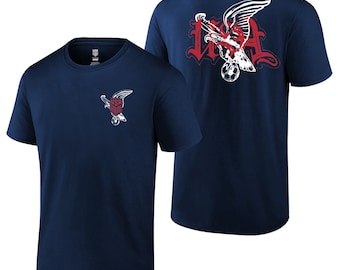 USMNT Soccer T-Shirt: USA Eagle Logo, Navy Blue, 2-Sided Print
