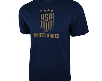 U.S. Soccer USWNT Logo Adult T-Shirt Navy w/Gold Logo Name and Number