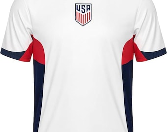 Camiseta de fútbol USMNT Game Day 2026: camiseta de poliéster con licencia oficial - Color blanco del equipo local - Talla para hombre adulto