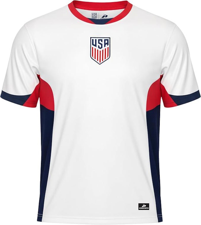 2026 US Soccer USMNT Game Day Soccer T-Shirt: Official Licensed Poly Jersey - White Home Team Color - Adult Men Size image 1