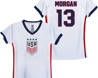 USWNT Player Official Licensed U.S. Soccer USWNT 4 Stars Girl&#39;s Game Day Shirts Football Tee Top - Morgan 13