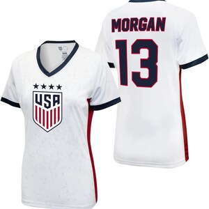 2023 U.S. Soccer USWNT Ladies Champion 4 STARS Game Day Shirt Women Game Day Poly T-Shirt - Women&#39;s Soccer  World Cup- Morgan 13 White Color