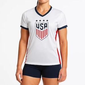 USWNT Ladies US Soccer 4 STARS Poly Jersey : Polymesh Game Day Shirt - Custom Name & Number image 1