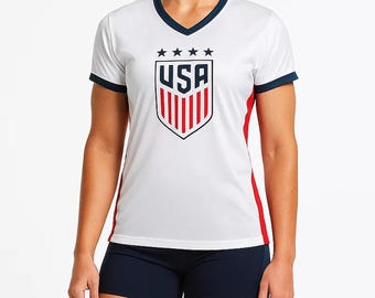 USWNT Ladies US Soccer 4 STARS Poly Jersey : Polymesh Game Day Shirt - Custom Name & Number