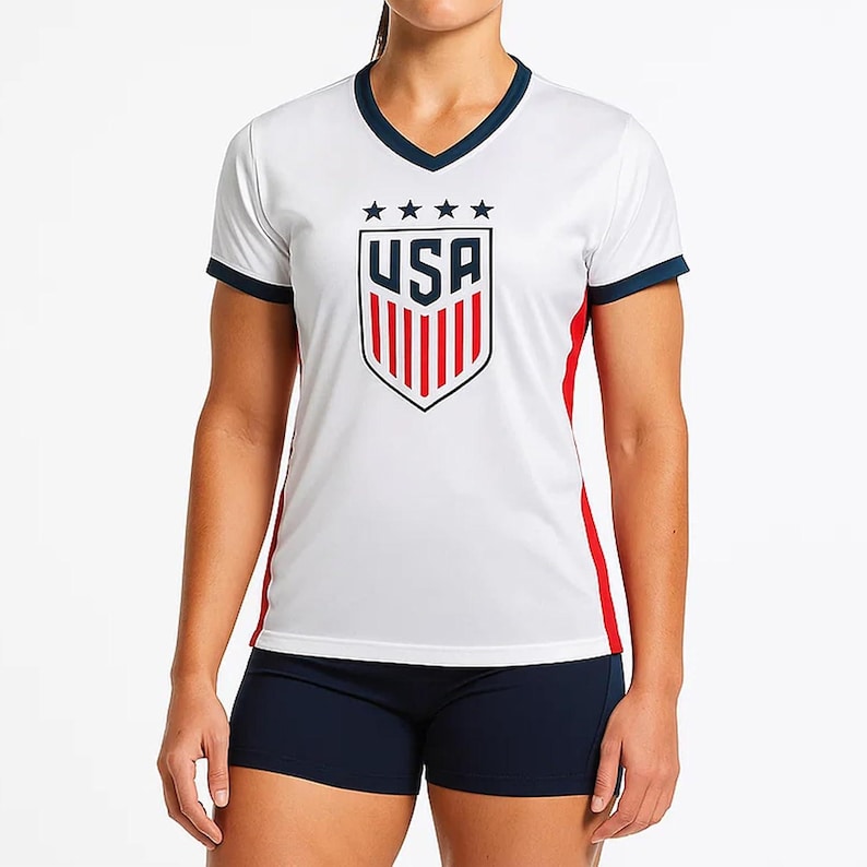 USWNT Ladies US Soccer 4 STARS Poly Jersey : Polymesh Game Day Shirt - Custom Name & Number image 1
