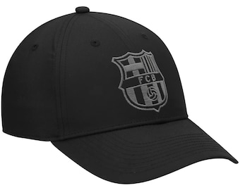 FC BARCELONA Official Licensed Soccer Cap Hat - Black with Sliver Logo - Custom Name Initials