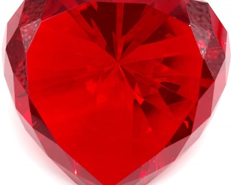 Tripact 80mm Original Color Diamond Heart Shaped Jewel Crystal Paperweight (A Grade) - Ruby