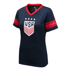 2023 U.S. Soccer USWNT Ladies Champion 4 STARS Game Day Women Poly T-Shirt - Women&#39;s Soccer  World Cup- Navy Color Custom Your Name & Number