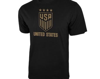 U.S. Soccer USWNT Logo Adult T-Shirt Black w/Gold Large Logo Name and Number