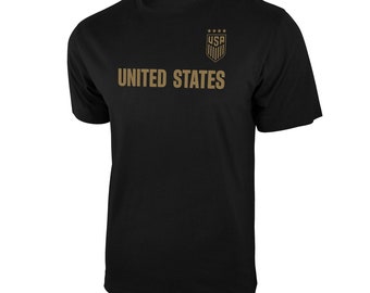 U.S. Soccer Federation USWNT Logo Adult T-Shirt Black w/Gold Logo [Custom] Name + Number