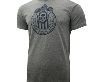 Chivas del Guadalajara Distressed Logo T-Shirt - Gray Custom Your Name & Number