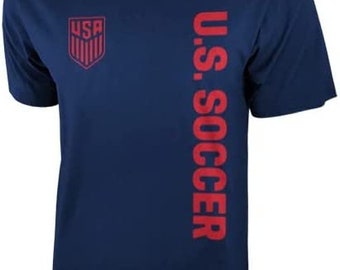 USMNT Soccer T-Shirt: Navy Blue with Red Logo
