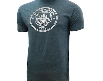 Manchester City Distressed Logo T-Shirt - Navy Name and Number