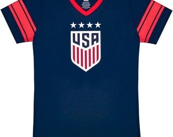 USWNT Girl's Game Day Shirt: U.S. Soccer Tee - Custom Name & Number - Navy Custom Your Name and number