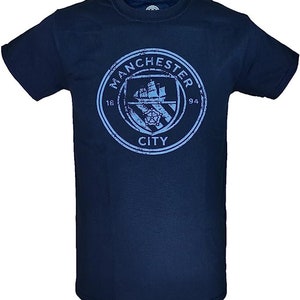 Manchester City Official Distressed Team Logo T-Shirt - Navy Name and Number