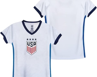 USWNT Girl's Soccer Jersey: Official U.S. Soccer 4 Star Tee (Custom Name & Number) Youth Size