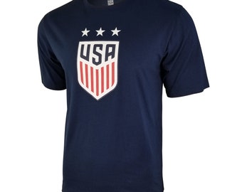 USWNT Adult T-Shirt: Navy Soccer Jersey with 3 Star Logo (Custom Name/Number)