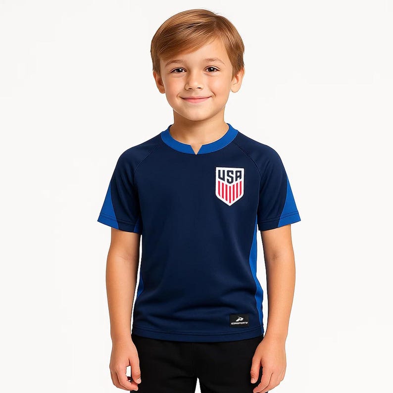 2026 USMNT Soccer T-Shirt: Custom Name & Number, Youth Poly Elite Game - Woven Patch USA image 3