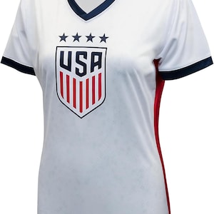 USWNT Ladies US Soccer 4 STARS Poly Jersey : Polymesh Game Day Shirt - Custom Name & Number image 3