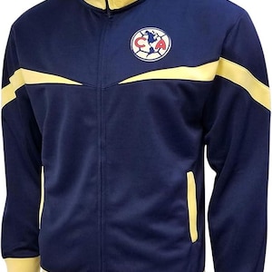 Club America Track Jacket – Officially Licensed Men’s Long Sleeve Full Zip Active Sports - Navy