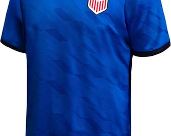 2026 US Soccer USMNT Game Day Soccer T-Shirt: Official Licensed Poly Jersey - Royal Blue with Home Color USA Logo - Adult Men Size