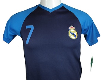 Real Madrid Soccer "7" YOUTH  Official Soccer Training Performance Poly Jersey - Blue