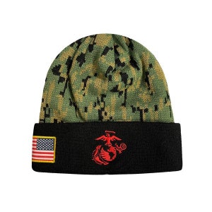 U.S. Marine Corps Unisex Adult Beanie in Black Digital Camo Pattern Color - Custom Name Initials