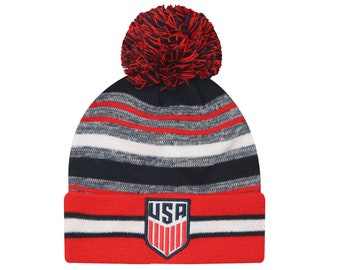 U.S Soccer Identity Adult Beanie - Home Red & Black Line - Custom Name Initials