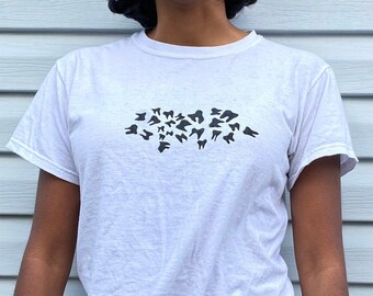 White Tooth T-Shirt -- Upcycled, Unisex, DIY, Hand Printed, Screen Printed