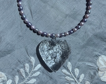 Vintage Puff Crystal Heart Necklace