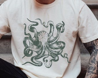 Octopus Gift, Ocean Shirt, Vintage Kraken Shirt, Ocean Gifts, Ocean Lover, Ocopus Illustration, Comfort Colors Tshirt