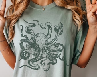 Vintage Kraken Shirt, Octopus Gift, Ocean Shirt, Vintage Kraken Shirt, Ocean Gifts, Ocean Lover, Ocopus Illustration, Comfort Colors Tshirt