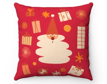 Cute Christmas Pillow, Boho Christmas Pillow, Boho Santa Pillow, Red Christmas Pillow