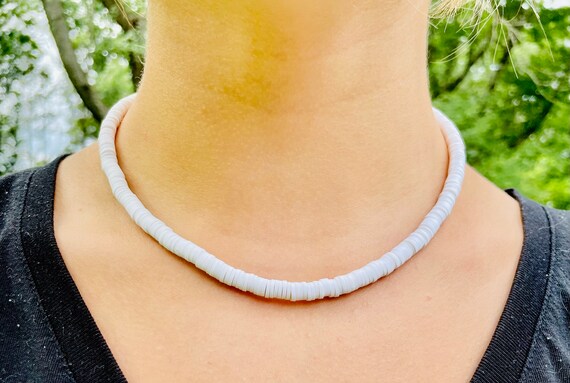 White Clay Beaded Necklace - Etsy