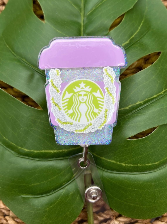 Pikake Pakalana Lei Coffee Cup Acrylic Glitter Badge reel coffee cup badge  reel Hawaiian lei badge reel retractable ID holder -  Österreich