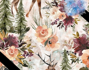 2 seamless digital patterns Forest, animal, watercolor, flower, luxury, dark, light, tree, burgundy, deer, peach, sweet