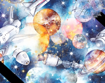 Seamless digital pattern galaxy, stars, night, watercolor, abstract, travel, adventure, planet, nebula, traveler, trip,