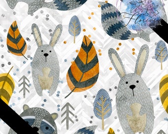 2 Seamless digital patterns digital paper, rabbit, racoon, watercolor, cute, animals, forest, night, plants, trees, leaves