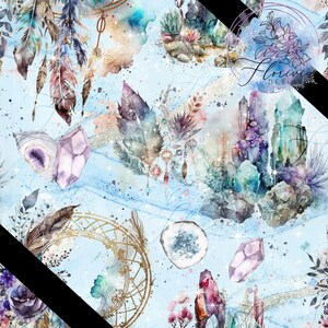 Seamless digital pattern (Seamless) Flower, watercolor, Sea, Shell, Magic, Wave, Spiritual, Blue, Water, Crystals, Abstract, marble,