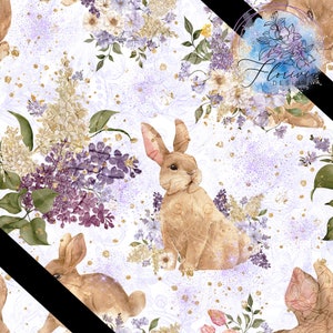 Modello digitale senza soluzione di continuità Acquerello, fiore, coniglio, animale, carino, pasqua, piante, viola, dolce, morbido, bianco, mandala