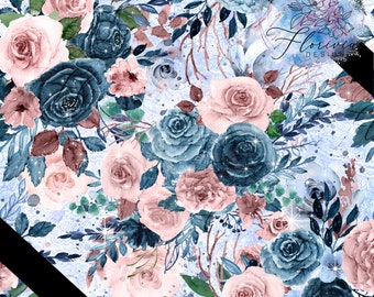 2 Seamless digital patterns flowers, pink, navy, sweet, watercolor, stars, magic, purple, soft, plants, blue, mandala
