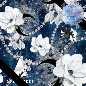 2 digital patterns without running (seamless) White Flowers, Spiritual, denim, fabric texture, abstract, luxury, watercolor, black, white,