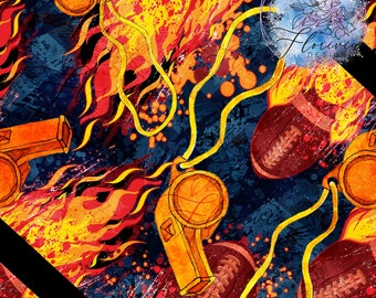 2 Seamless digital patterns Fire Football, sports, orange, blue, colorful, splash, ink, watercolor, boys, flash