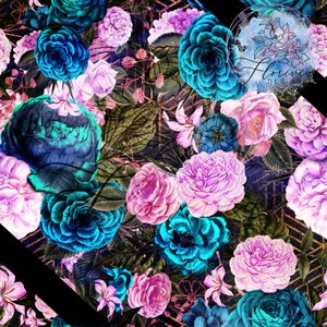 Seamless digital pattern Flower, luxury, geometric, watercolor, pink, blue, petals, plants, leaves, gold, stars, glitters