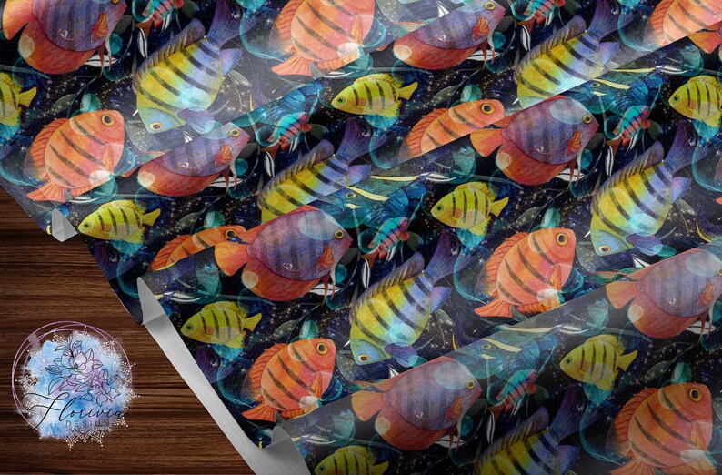 Digital Fish Pattern Seamless Digital Pattern Digital Paper, Fish, Sea, Water, Bubbles ...